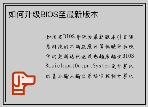 如何升级BIOS至最新版本